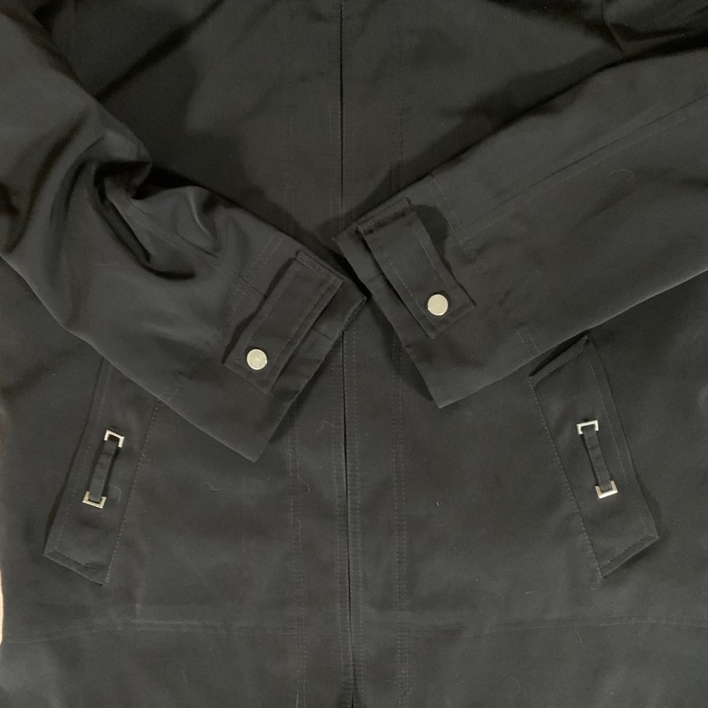 Women's Gallery Black Medium Hidden Full Zip Double Collar Polyester Jacket EUC - Picture 8 of 13